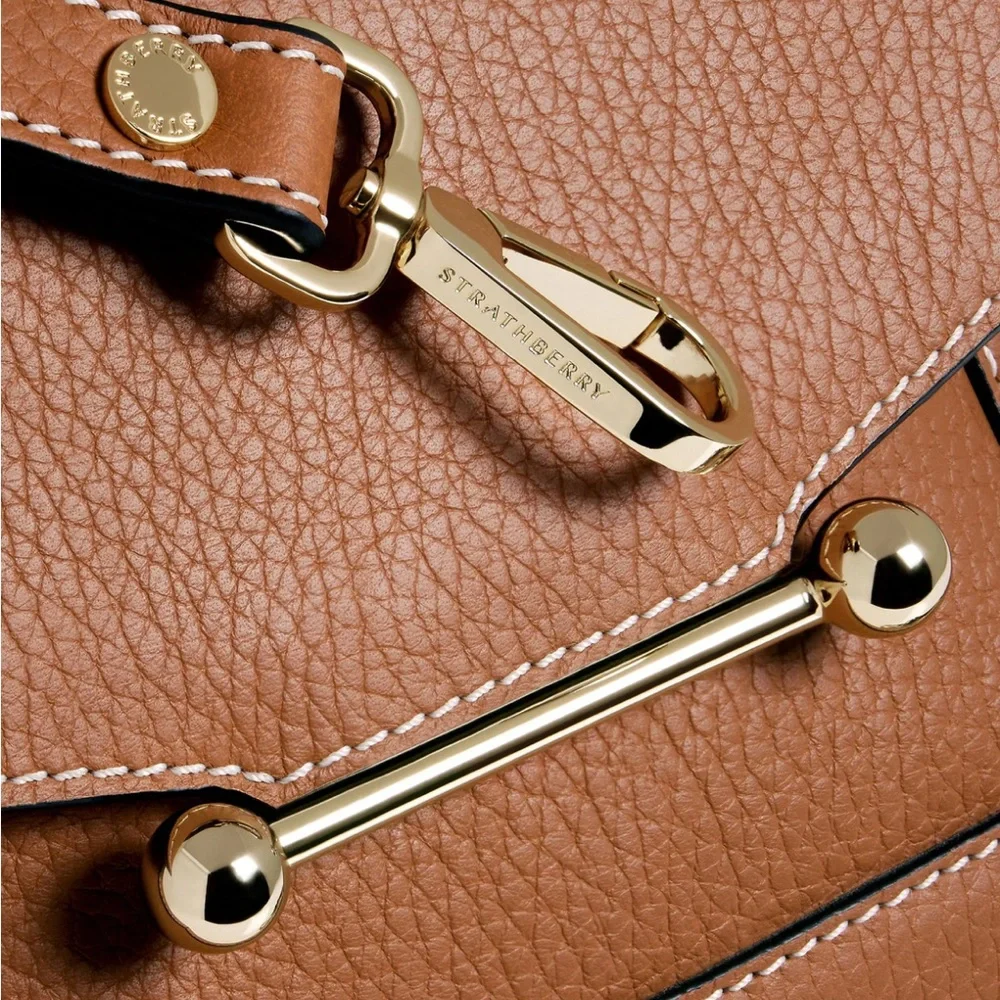 Strathberry Mosaic Nano Leather Mini Tote in tan with vanilla stitching NWT - Picture 7 of 17